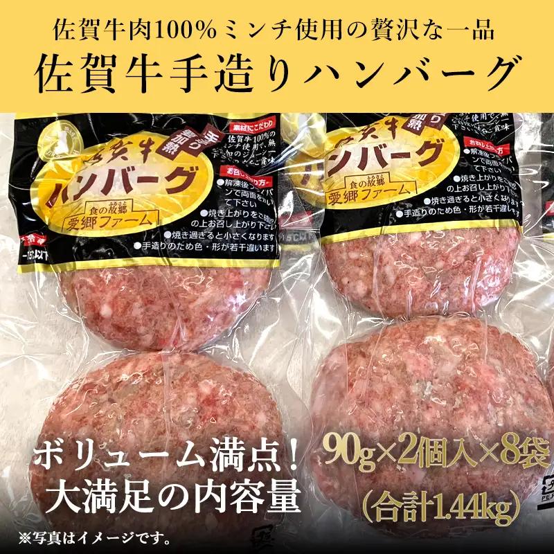 佐賀牛手造りハンバーグ 90g×2個入×8袋 (合計1.44kg) ハンバーグ