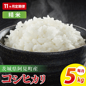 【11ヶ月定期便】阿見町産コシヒカリ　精米　5kg｜お米 米 ごはん 阿見町 茨城県 茨城県産 茨城県産米（85-100）