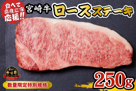 【内閣総理大臣賞受賞】A4等級以上 宮崎牛 ロースステーキ 250g（牛肉 黒毛和牛 畜産農家応援 ロース ステーキ 赤身 数量限定） ステーキ 和牛ステーキ 牛肉ステーキ 国産ステーキ ロースステーキ