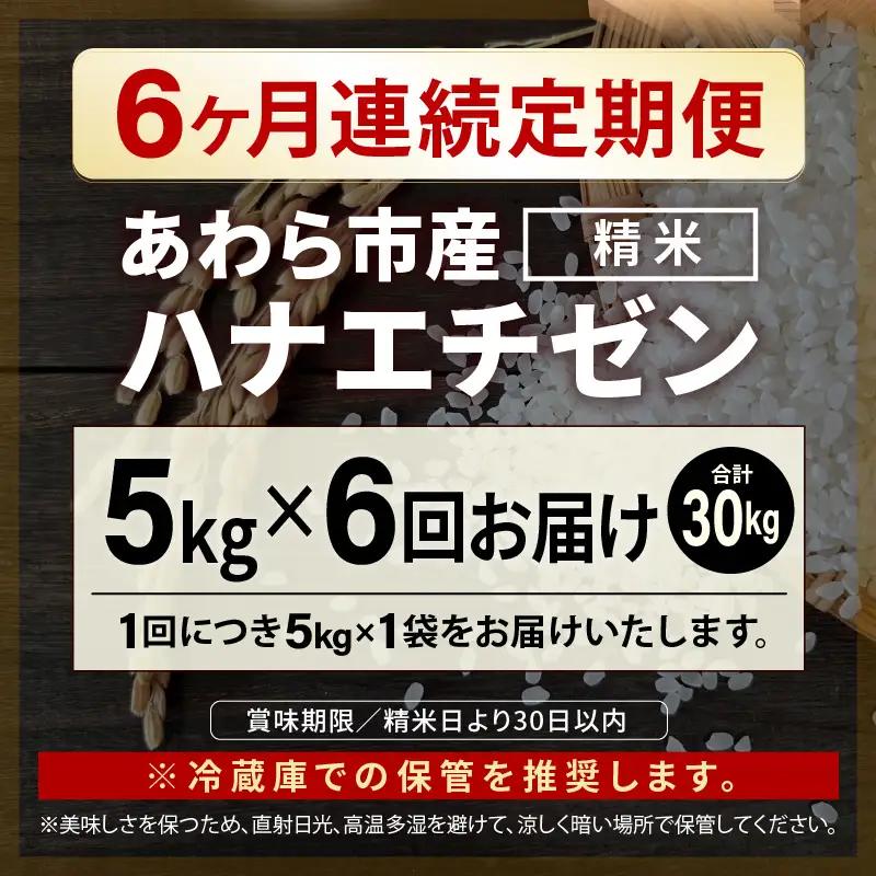 【先行予約】【令和8年産】定期便 ≪6ヶ月連続お届け≫ ハナエチゼン 精米 5kg（計30kg）（農事組合法人イーノなかのはま100）お米 ※2026年10月より順次発送予定 [aw139-d002]