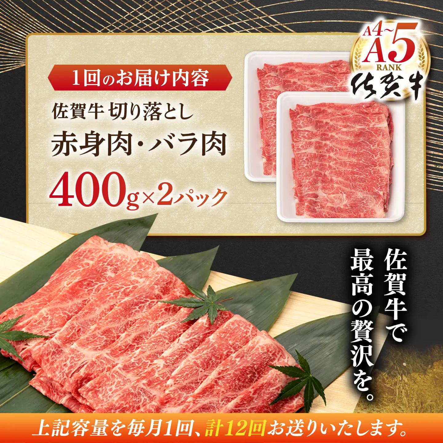 【定期便】 牛肉切り落とし 佐賀牛 総計9.6kg NAB052 牛肉切り落とし 全12回