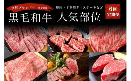 訳あり 京都府産黒毛和牛(A4・A5)人気部位 6回定期便【焼肉・すき焼き・ステーキ2種・しゃぶしゃぶ・ローストビーフ 計2.54kg】京の肉 ひら山 味わいづくし≪定期便 和牛 牛肉 国産 京都 丹波産 冷凍 ふるさと納税牛肉 ふるさと納税焼肉≫