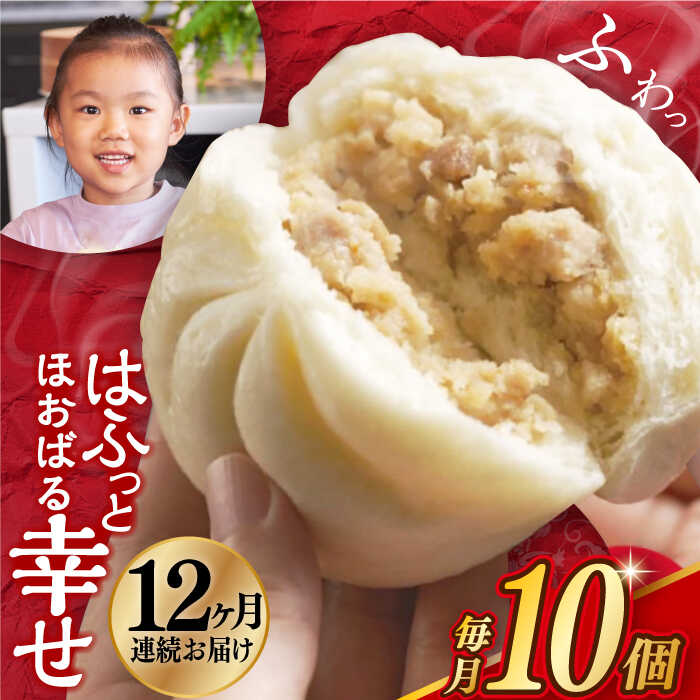 【ふるさと納税】【12回定期便】【簡易包装】三代目長崎肉まん10個 （5個×2袋） 長与町/岩崎本舗 [EAB056] 中華まん 肉まん 冷凍 定期便 定期 12回 12ヶ月