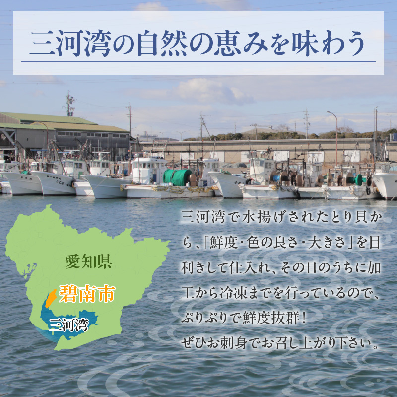 【訳あり　数量限定】三河産 天然とり貝 100ｇ×1パック 愛知県産 お刺身 冷凍 魚介類 海鮮 海の幸 寿司 国産 ご飯のお供 おつまみ グルメ やみつき 訳アリ H018-049