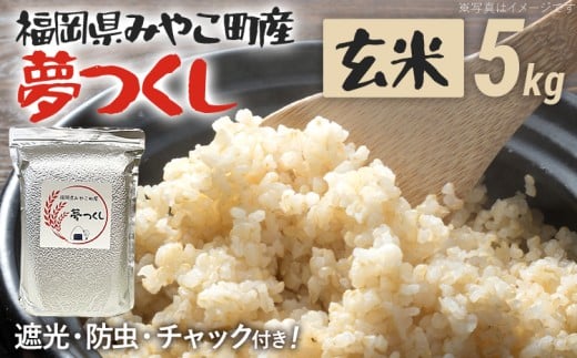 福岡県 みやこ町産 夢つくし （玄米） 5kg 【期間限定】 米 チャック付き チャック 真空パック 防虫 ごはん おにぎり おやつ 福岡県 福岡 九州 グルメ お取り寄せ