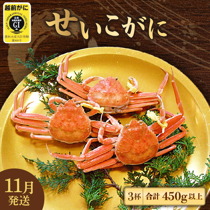 【ふるさと納税】≪浜茹で≫ 越前せいこがに 3杯（1杯150g以上)【雌 ズワイガニ】【カニ 越前ガニ セコガニ カニみそ】【11月発送分】希望日指定可 備考欄に希望日をご記入ください [e23-x006_11]