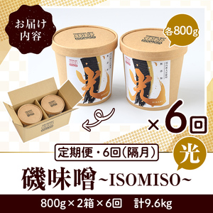 ＜定期便・全6回(隔月)＞国産大豆使用！磯味噌～ISOMISO～光(計9.6kg・800g×2箱×6回) 国産 味噌 みそ 麦味噌 加工品 調味料 味噌汁 定期便【田舎みそ磯畑～ISOMISO～】ak