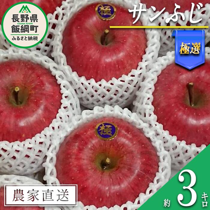 【ふるさと納税】 りんご サンふじ 極選 3kg やまじゅうファーム 沖縄県への配送不可 令和7年度収穫分 信州の環境にやさしい農産物 減農薬栽培 長野県 飯綱町 【 信州 果物 フルーツ リンゴ 林檎 長野 】発送時期：2025年12月上旬〜2025年12月下旬