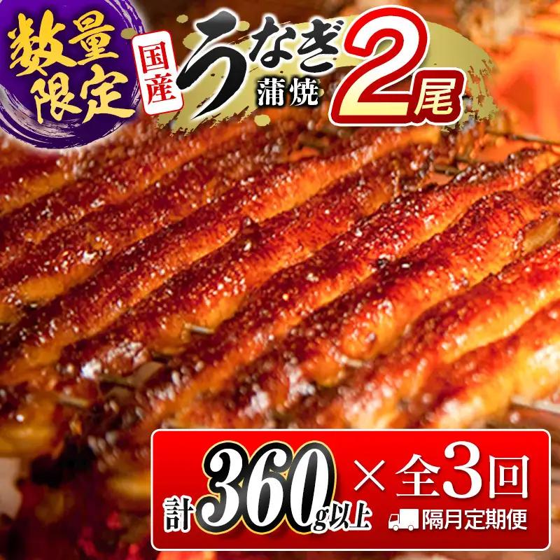 うなぎ蒲焼2尾 隔月定期便 全3回 計1kg 8月10月12月お届け E192-26-081012