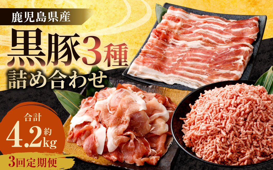 CS-531 【3ヶ月定期便】鹿児島県産黒豚 3種詰合せ(1.4kg×3回)