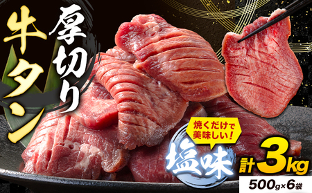 牛タン 厚切り 塩味 3kg 500g×6袋 《7-14営業日以内に出荷予定(土日祝除く)》牛肉 肉 牛 たん タン 牛たん 焼くだけ 訳あり 焼肉 焼き肉 熊本県 山江村 薄切り BBQ タン下 塩牛タン 冷凍 味付け肉 一番人気 塩味 お取り寄せ