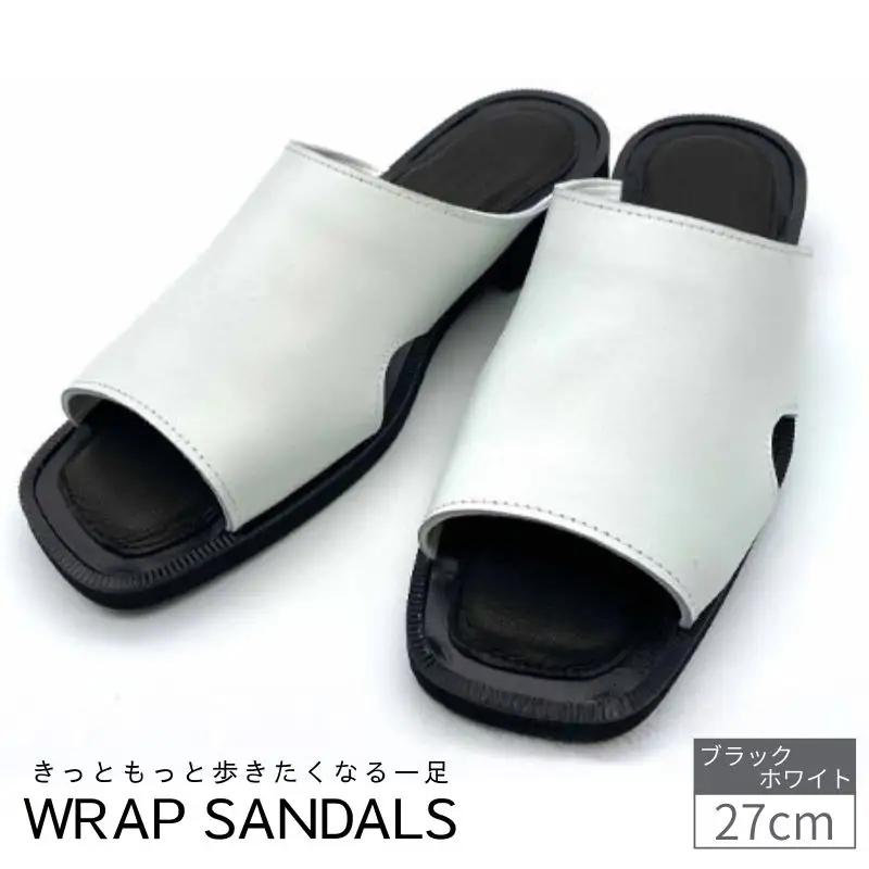 WRAP SANDALS ホワイト×ブラック×ブラック 27cm ／ みずしま加工 サンダル レザー 軽量 奈良県 御所市【mrsn0015】