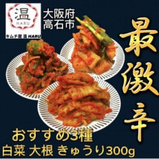 キムチ屋温の食べ比べキムチ3種(白菜、大根、きゅうり各300g)