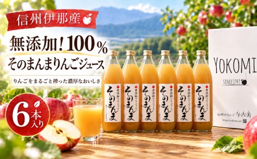 りんごジュース 無添加！ 100% そのまんま りんごジュース 6本入り | 飲料 ジュース 果実飲料 りんご ジュース 無添加 ストレート 長野県 伊那市 【015-65】