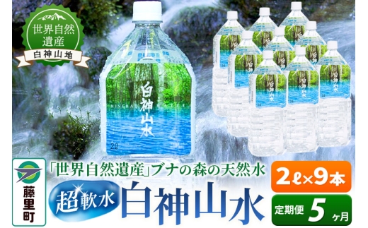 【定期便5ヶ月】白神山水（2L×9本） 水 ミネラルウォーター