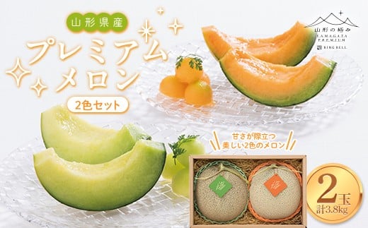 
                  ≪2026年先行予約≫【山形の極み】贈答用 山形県産 プレミアム メロン 2色2玉セット 3.8kg 2026年7月上旬から順次発送 F2Y-5883
                