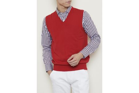 日本製 カシミヤ100% Vベスト 赤 Lサイズ [2518]