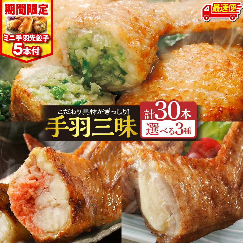 【ふるさと納税】【定期便・内容量・発送時期が選べる】【期間・数量限定】手羽先3種 各10本・手羽先餃子小5本／手羽先餃子30本／手羽先明太30本／手羽先チーズ30本 おススメ おかず お惣菜 惣菜 お弁当 食べ比べ 詰め合わせ セット 名物 手羽 餃子《レビューキャンペーン》