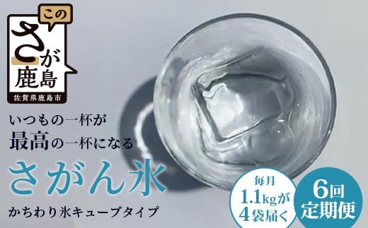 定期便 (6回定期便) さがん氷 かちわり氷 キューブタイプ 1.1kg×4袋×6回 G-71 藤津製氷 こおり 氷 ロック アイス 佐賀 鹿島 九州