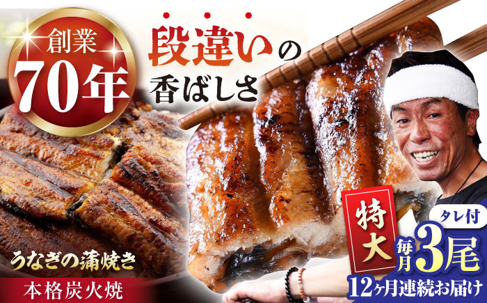 【12回定期便】 極上特大 うなぎ セット (3尾 タレ付き)  / うなぎ 鰻 ウナギ 炭火 炭火焼き 蒲焼 蒲焼き【森うなぎ屋】 [NAK018]