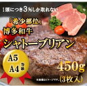 【ふるさと納税】【A5 A4 等級使用】博多和牛 シャトーブリアン 450g（3枚入）【配送不可：離島】　【お肉・牛肉・ヒレ・博多・和牛・ステーキ】