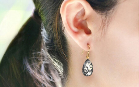 しずくピアス「ブラック」レース柄 BKCN008 ピアス