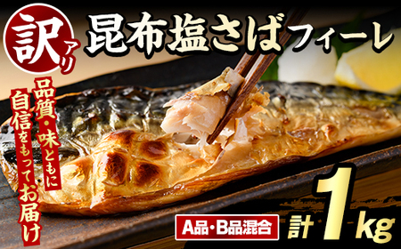 訳あり！昆布塩さばフィーレ(A品B品混合・計1kg) サバ 鯖 おかず おつまみ 惣菜 焼き魚 切り身 昆布 ご家庭用 リピート 【グローバルフーズ】akn061-23