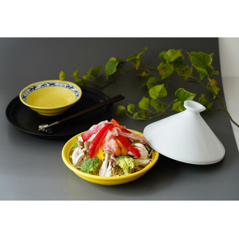 有田焼 レンジタジン鍋（イエロー）＆取り皿（黄唐草）5枚 東洋セラミックス A18-221