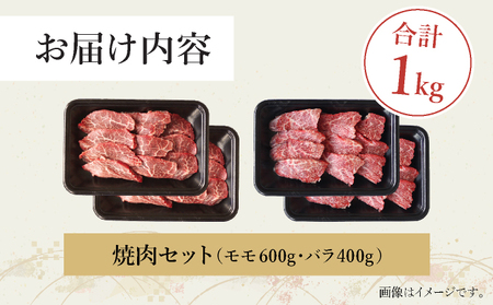 KU031-2 ＜宮崎牛＞宮崎牛の焼肉セット 計1kg(モモ600g、バラ400g) 【KU031】