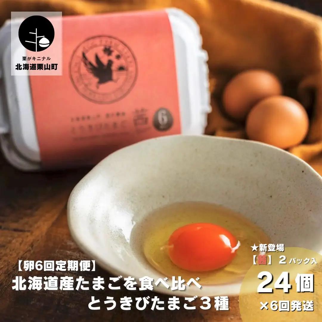 【卵6回定期便】北海道産たまごを食べ比べ「とうきびたまご３種」24個×6回発送 酒井農場（茜多め）
