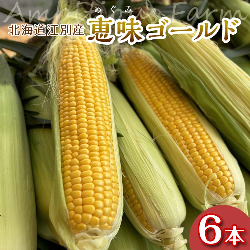 【ふるさと納税】朝もぎ直送｜北海道江別産AmbitiousFarm　極甘スイートコーン　"恵味ゴールド"　1箱（6本）【2026年7月下旬より発送開始】 EB8-0151