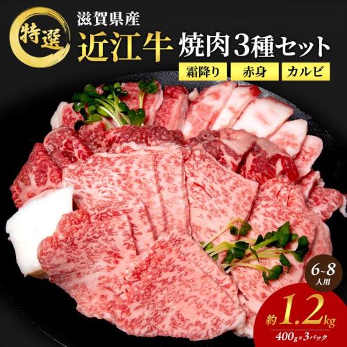【最短1週間発送】特選 近江牛 焼肉 3種盛り 約1.2kg 4～6人用 大容量 牛肉 黒毛和牛 焼き肉 焼肉用 カルビ 赤身 霜降り 肉 和牛 日本三大和牛 ブランド牛 BBQ バーベキュー 滋賀県 豊郷町
