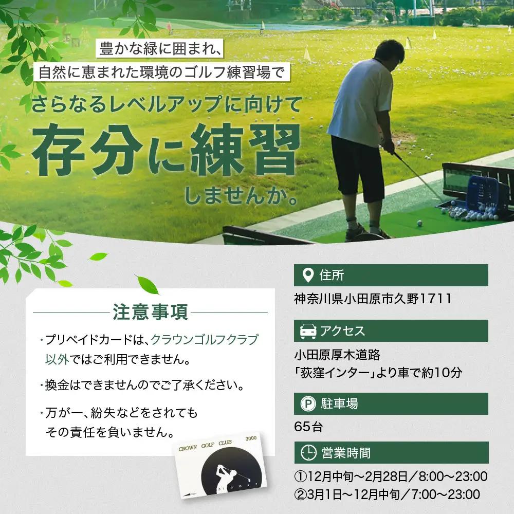 クラウンゴルフクラブ　ゴルフ練習場利用プリペイドカード【ゴルフ練習場  プリペイドカード 1枚3,000円分  神奈川県 小田原市 ゴルフ ゴルフ 】