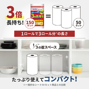 キッチンペーパー 4パック入 スコッティ ファイン 1ロール 3倍 150カット トイレットペーパー ダブル 1.5 倍巻き 8ロール入×4パック クリネックス コンパクト 無香料 長持ち 防災 災害