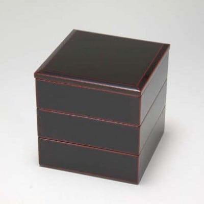 越前漆器　溜内朱 50角立 三段重　重箱【1457890】