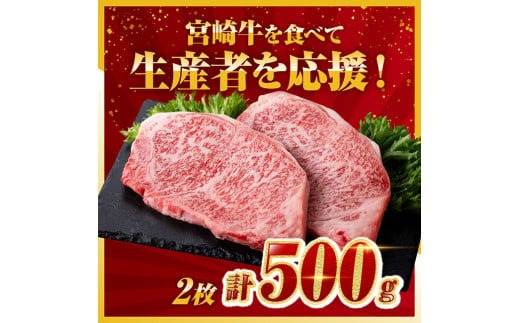 牛肉 【父の日までにお届け】※発送時期が選べる※ 生産者応援！宮崎牛ロースステーキ2枚　計500g 肉 牛肉 宮崎県産 黒毛和牛☆ [C00604 C00608 C00611]