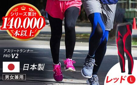 【Lサイズ】Runtageスポーツタイツ アスリートランナーPRO version2 十分丈＜レッド＞【イイダ靴下株式会社】[HBB039]
