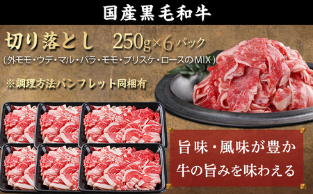 【黒毛和牛】切り落とし1.5kg(250g×6パック)≪みやこんじょ特急便≫_MJ-I903-Q_(都城市) 牛肉 国産黒毛和牛 外モモ ウデ マル バラ モモ ブリスケ 切り落とし 250g×6パッ