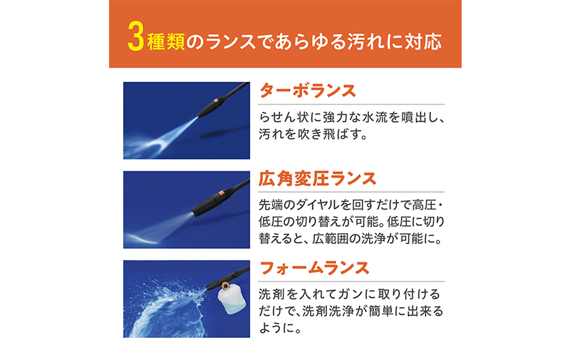 高圧洗浄機 オレンジ 中型 4輪キャスター付き アイリスオー