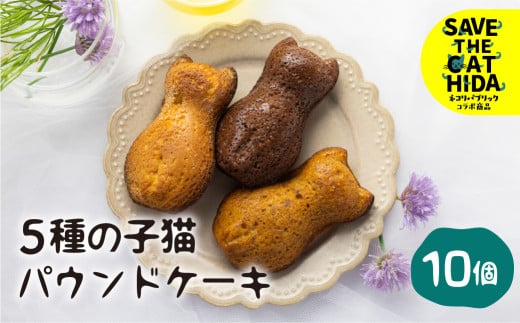 5種の子猫のパウンドケーキ  10個 /スイーツ ケーキ 焼き菓子 ケーキ 焼菓子 かわいい プレゼント ギフト 贈答用(SAVE THE CAT HIDA支援) 猫 ねこ 1万 1000円 ネコ 支援 応援 洋菓子 茶菓子