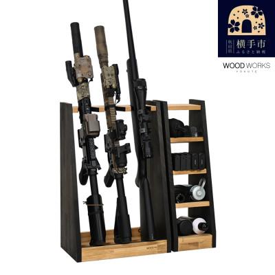 ふるさと納税 横手市 WOOD WORKS ライフルスタンド 3丁掛+マガジンラックセット【本体:ライトブラウン×BW】