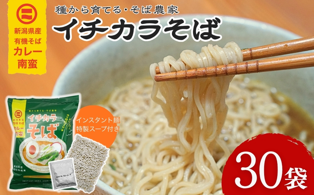蕎麦 インスタント蕎麦 イチカラそば カレー南蛮 1ケース 30入り イチカラ畑 |  ゆで時間2分半 有機そば全粒粉使用 有機栽培 インスタント麺 そば 蕎麦 ソバ カレー 南蛮 新潟県 小千谷市【0021-0016-01】