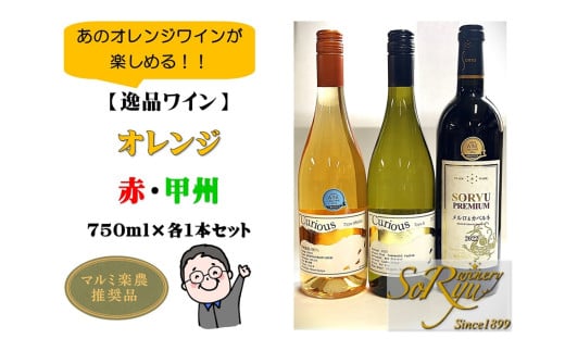 あのオレンジワインが楽しめる【逸品ワイン】赤・白・オレンジ 各1本セット（MRN）C5-310 【ワイン 蒼龍葡萄酒 赤ワイン 白ワイン オレンジワイン 甲州市 山梨県】