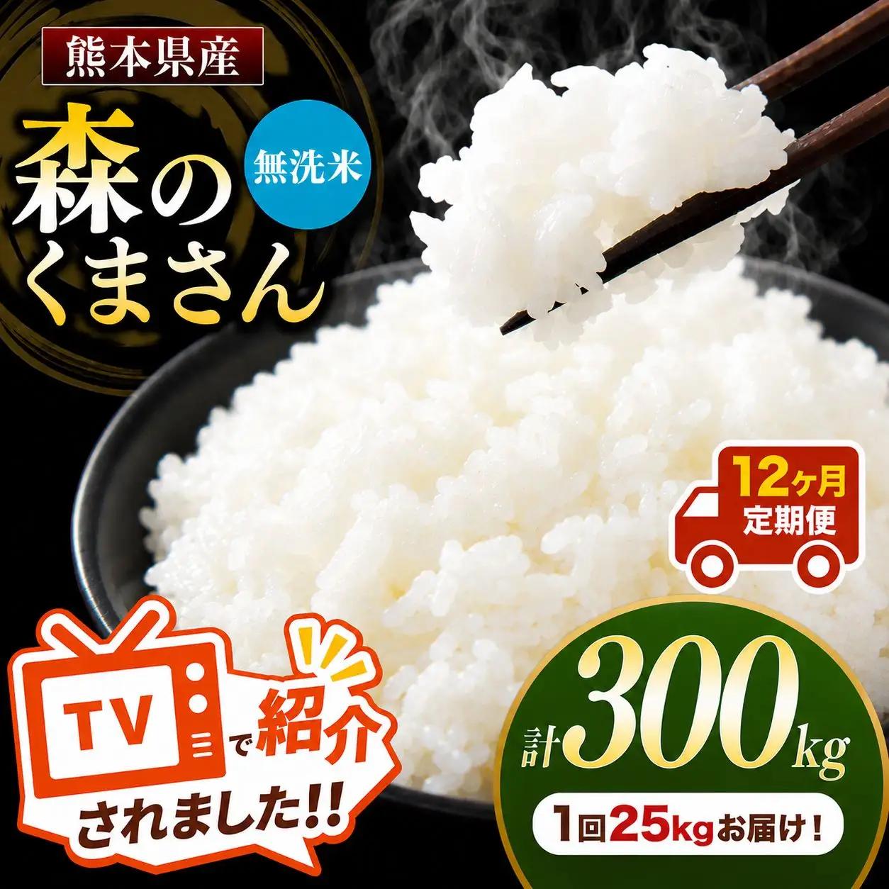 【 定期便 12回 】 熊本県産 無洗米 森のくまさん 25kg