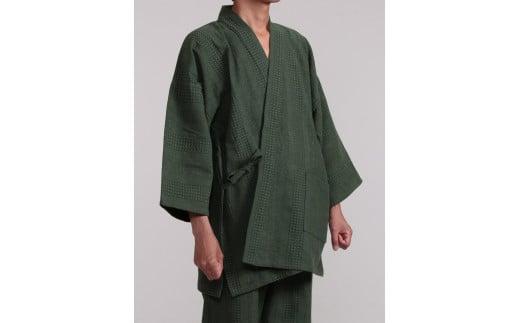 061-7　【濃紺・Lサイズ】染め・織り・縫製　すべて地元遠州製　三子杢撚紋織作務衣