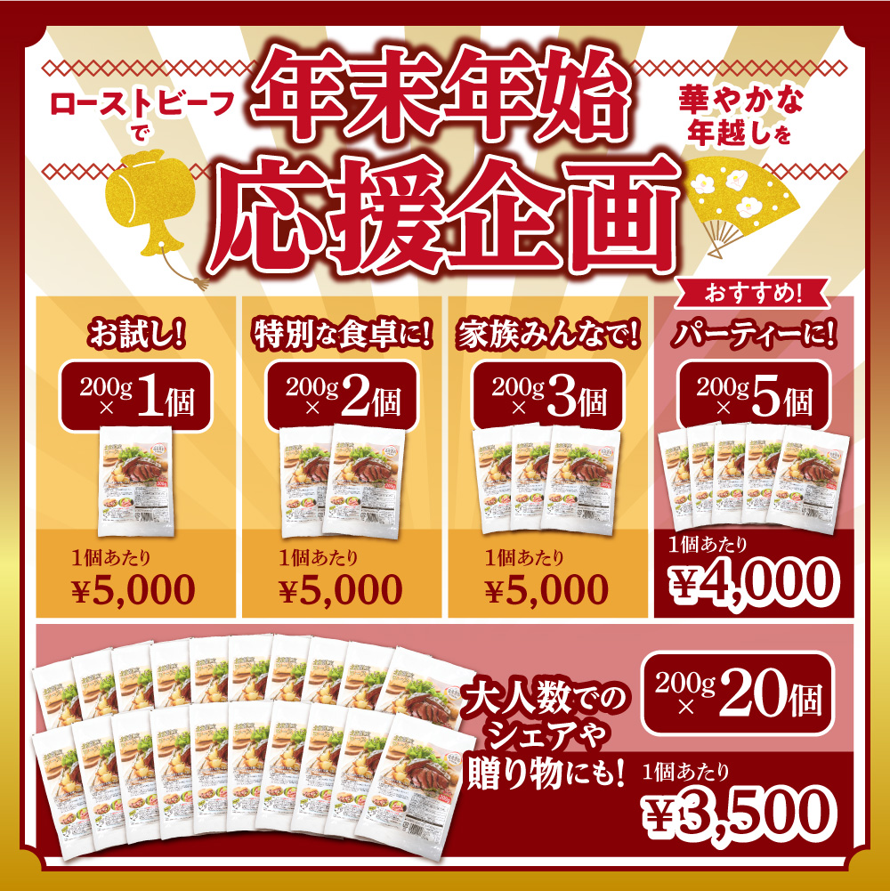 北海道産牛 ローストビーフブロック【200g×5個入】  