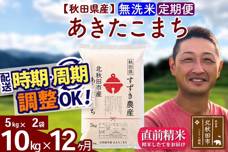 ※令和7年産 新米※《定期便12ヶ月》秋田県産 あきたこまち 10kg【無洗米】(5kg小分け袋) 2025年産 お届け時期選べる お届け周期調整可能 隔月に調整OK お米 すずき農産|szap-30612