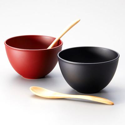ふるさと納税 鯖江市 越前塗 和洋ボウルペア スプーンセット 吟朱・黒 φ11.2×6.8cm 食洗機・レンジ対応