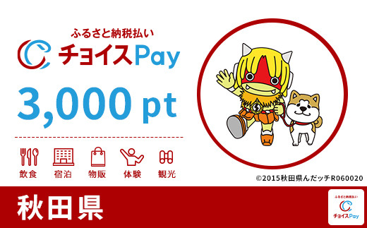 
秋田県チョイスPay 3,000pt（1pt＝1円）【会員限定のお礼の品】
