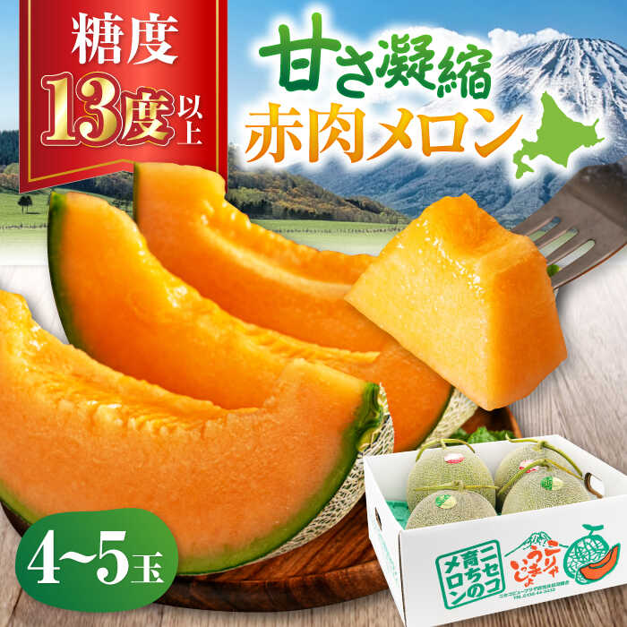 【ふるさと納税】 赤肉メロン 4〜5玉　《喜茂別町》【ニセコビュープラザ直売会協同組合】 メロン 赤肉 赤肉メロン 青肉 青肉メロン 化粧箱入り 贈答用 フルーツ 果物 赤肉 常温 常温配送 北海道 北海道産 [AJAH019] 23000 23000円